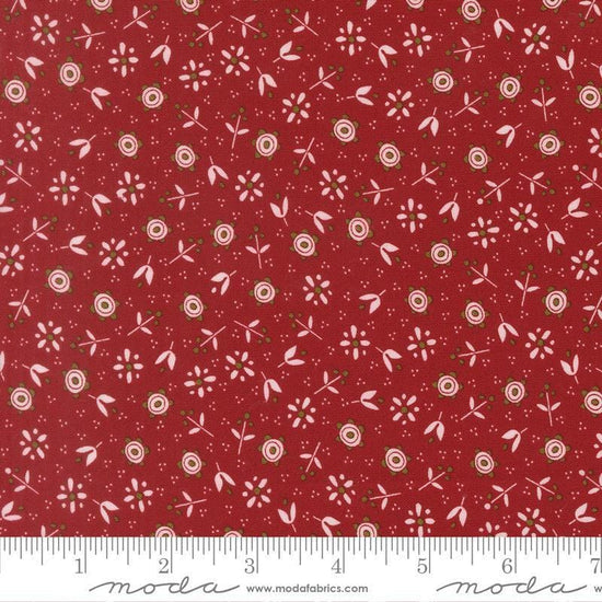 Image of Chilly Christmas Flowers Red quilting cotton fabric by Sweetwater for Moda Fabrics. Features flowers on a red background. Cute Little Fabric Shop.