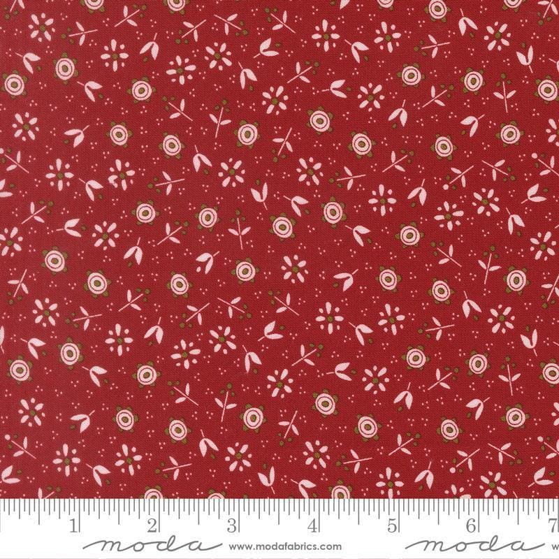 Image of Chilly Christmas Flowers Red quilting cotton fabric by Sweetwater for Moda Fabrics. Features flowers on a red background. Cute Little Fabric Shop.
