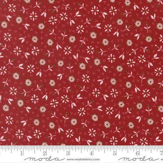 Image of Chilly Christmas Flowers Red quilting cotton fabric by Sweetwater for Moda Fabrics. Features flowers on a red background. Cute Little Fabric Shop.