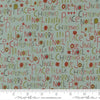 Image of Chilly Peace Love Joy Storm quilting cotton fabric by Sweetwater for Moda Fabrics. Features words on a blue background. Cute Little Fabric Shop.