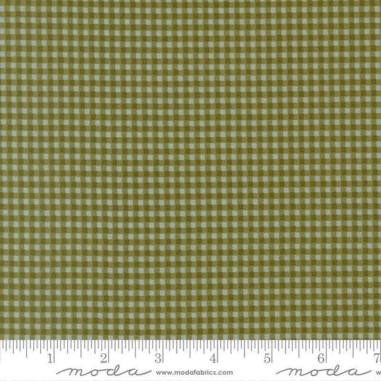 Image of Chilly Gingham Pine quilting cotton fabric by Sweetwater for Moda Fabrics. Features gingham on a green background. Cute Little Fabric Shop.