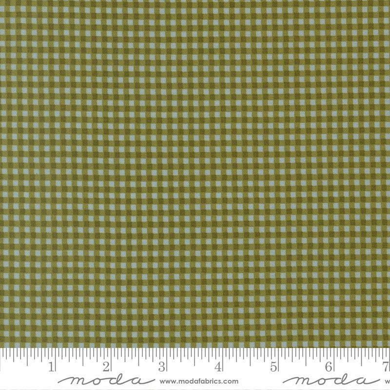 Image of Chilly Gingham Pine quilting cotton fabric by Sweetwater for Moda Fabrics. Features gingham on a green background. Cute Little Fabric Shop.