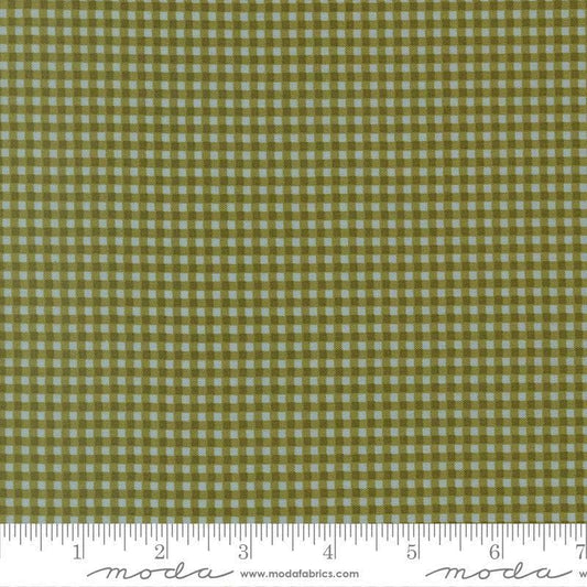 Image of Chilly Gingham Pine quilting cotton fabric by Sweetwater for Moda Fabrics. Features gingham on a green background. Cute Little Fabric Shop.