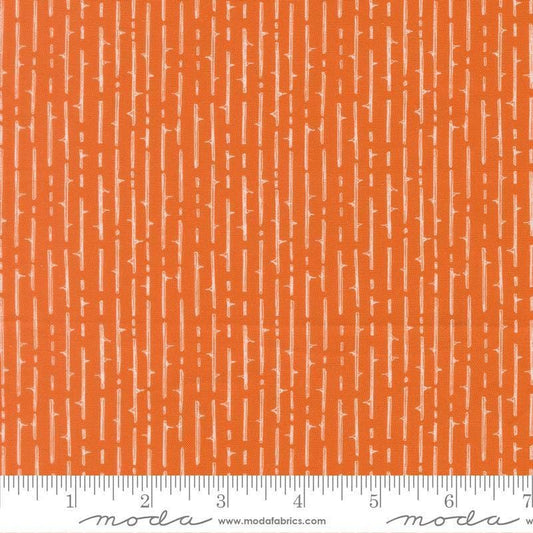 Image of Coven Thorny Stripes Pumpkin Spice quilting cotton fabric by Robin Pickens for Moda Fabrics. Features stripes on an orange background. Cute Little Fabric Shop.