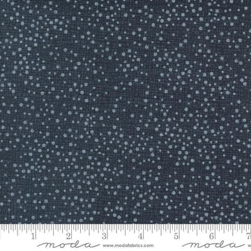 Image of Coven Dotty Thatched Soft Black quilting cotton fabric by Robin Pickens for Moda Fabrics. Features dots on a black background. Cute Little Fabric Shop.