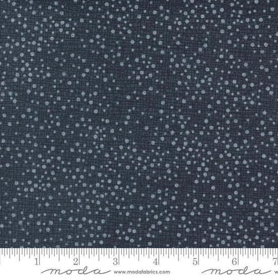 Image of Coven Dotty Thatched Soft Black quilting cotton fabric by Robin Pickens for Moda Fabrics. Features dots on a black background. Cute Little Fabric Shop.
