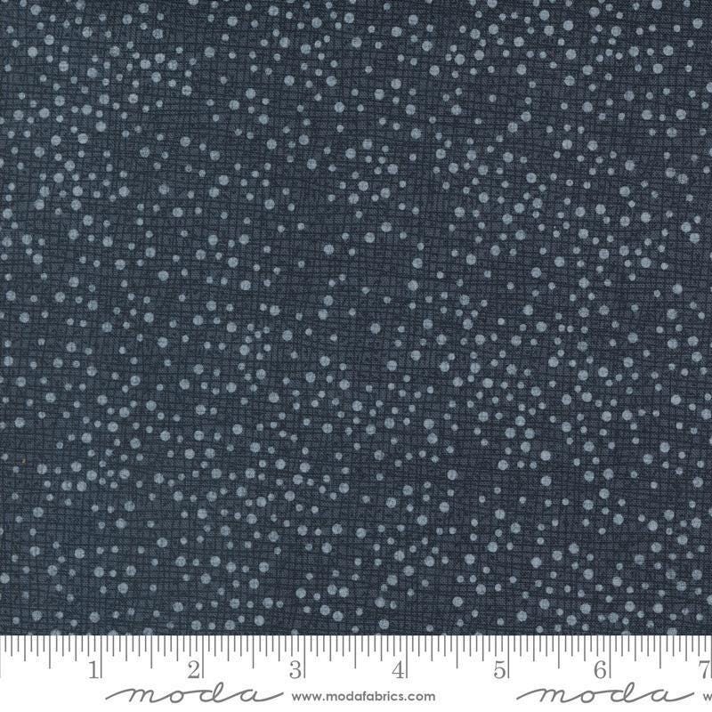 Image of Coven Dotty Thatched Soft Black quilting cotton fabric by Robin Pickens for Moda Fabrics. Features dots on a black background. Cute Little Fabric Shop.