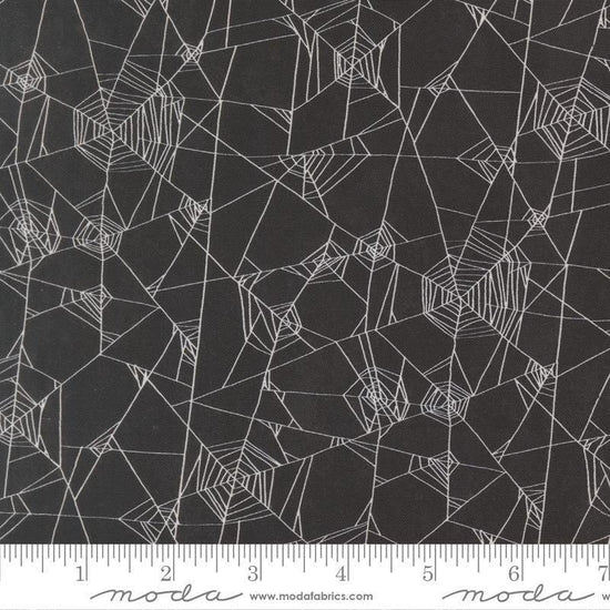 Image of Coven Spider Web Onyx quilting cotton fabric by Robin Pickens for Moda Fabrics. Features spiderwebs on a black background. Cute Little Fabric Shop.