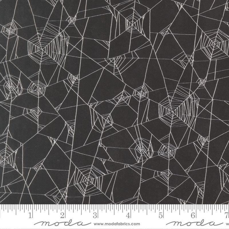 Image of Coven Spider Web Onyx quilting cotton fabric by Robin Pickens for Moda Fabrics. Features spiderwebs on a black background. Cute Little Fabric Shop.