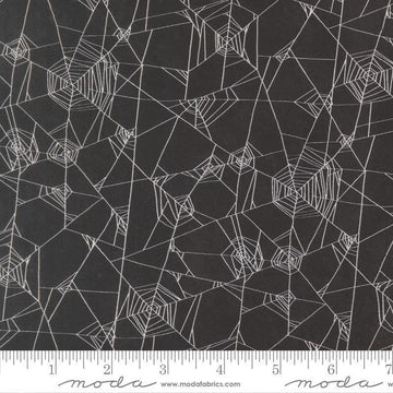 Image of Coven Spider Web Onyx quilting cotton fabric by Robin Pickens for Moda Fabrics. Features spiderwebs on a black background. Cute Little Fabric Shop.