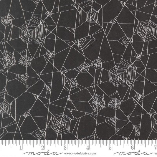 Image of Coven Spider Web Onyx quilting cotton fabric by Robin Pickens for Moda Fabrics. Features spiderwebs on a black background. Cute Little Fabric Shop.