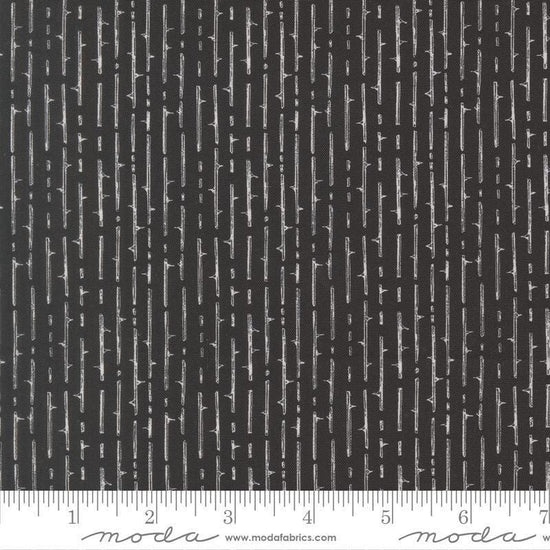 Image of Coven Thorny Stripes Onyx quilting cotton fabric by Robin Pickens for Moda Fabrics. Features stripes on a black background. Cute Little Fabric Shop.