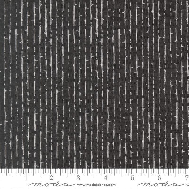 Image of Coven Thorny Stripes Onyx quilting cotton fabric by Robin Pickens for Moda Fabrics. Features stripes on a black background. Cute Little Fabric Shop.