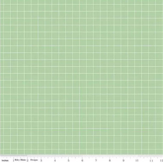 18" End of Bolt - Misty Morning Grid C11584 Sweet Pea - Riley Blake Designs - 1/2" Geometric Grid Green - Quilting Cotton Fabric