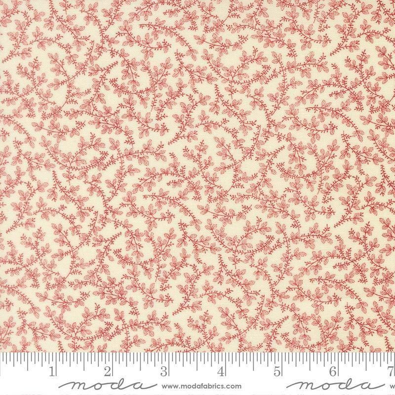 Image of Joyful Gatherings II Mistletoe Cloud Crimson quilting cotton fabric by Primitive Gatherings for Moda Fabrics. Features flowers on a cream background. Cute Little Fabric Shop.