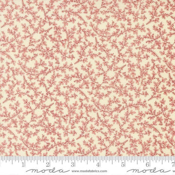 Image of Joyful Gatherings II Mistletoe Cloud Crimson quilting cotton fabric by Primitive Gatherings for Moda Fabrics. Features flowers on a cream background. Cute Little Fabric Shop.