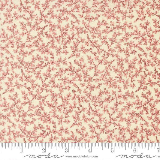 Image of Joyful Gatherings II Mistletoe Cloud Crimson quilting cotton fabric by Primitive Gatherings for Moda Fabrics. Features flowers on a cream background. Cute Little Fabric Shop.
