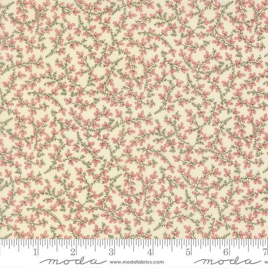 Image of Joyful Gatherings II Mistletoe Cloud quilting cotton fabric by Primitive Gatherings for Moda Fabrics. Features flowers on a cream background. Cute Little Fabric Shop.