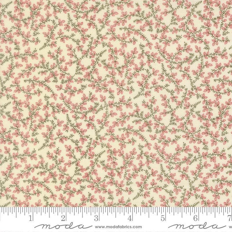 Image of Joyful Gatherings II Mistletoe Cloud quilting cotton fabric by Primitive Gatherings for Moda Fabrics. Features flowers on a cream background. Cute Little Fabric Shop.