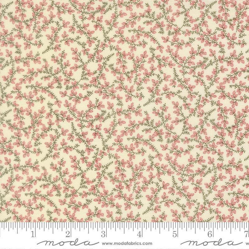 Image of Joyful Gatherings II Mistletoe Cloud quilting cotton fabric by Primitive Gatherings for Moda Fabrics. Features flowers on a cream background. Cute Little Fabric Shop.