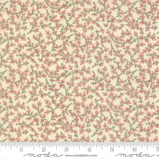 Image of Joyful Gatherings II Mistletoe Cloud quilting cotton fabric by Primitive Gatherings for Moda Fabrics. Features flowers on a cream background. Cute Little Fabric Shop.
