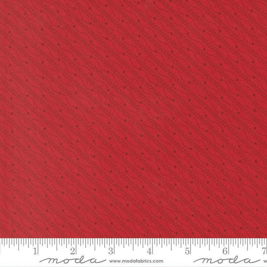 Image of Joyful Gatherings II Razzle Dazzle Crimson quilting cotton fabric by Primitive Gatherings for Moda Fabrics. Features stripes on a red background. Cute Little Fabric Shop.
