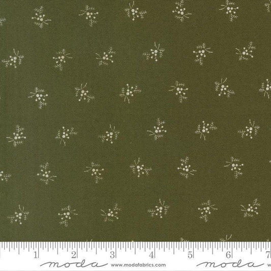 Image of Joyful Gatherings II Holly and Berries Evergreen quilting cotton fabric by Primitive Gatherings for Moda Fabrics. Features holly on a green background. Cute Little Fabric Shop.