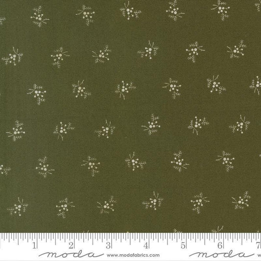 Image of Joyful Gatherings II Holly and Berries Evergreen quilting cotton fabric by Primitive Gatherings for Moda Fabrics. Features holly on a green background. Cute Little Fabric Shop.