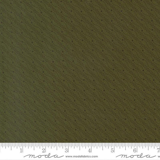 Image of Joyful Gatherings II Razzle Dazzle Evergreen quilting cotton fabric by Primitive Gatherings for Moda Fabrics. Features stripes on a green background. Cute Little Fabric Shop.