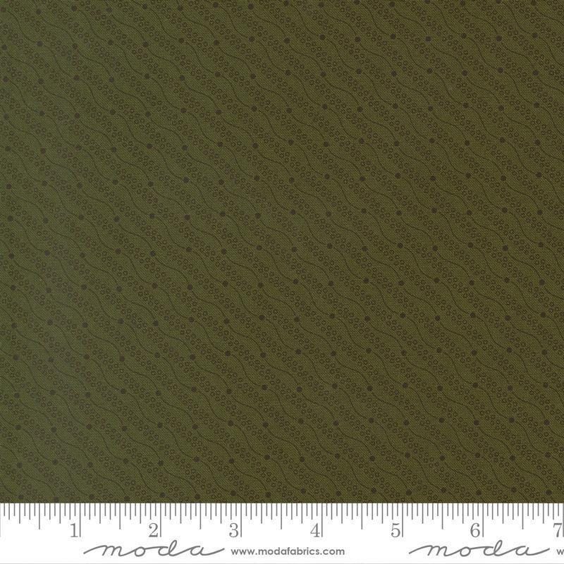 Image of Joyful Gatherings II Razzle Dazzle Evergreen quilting cotton fabric by Primitive Gatherings for Moda Fabrics. Features stripes on a green background. Cute Little Fabric Shop.
