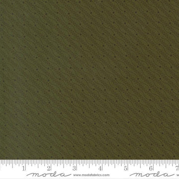 Image of Joyful Gatherings II Razzle Dazzle Evergreen quilting cotton fabric by Primitive Gatherings for Moda Fabrics. Features stripes on a green background. Cute Little Fabric Shop.