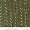 Image of Joyful Gatherings II Circle of Stars Evergreen quilting cotton fabric by Primitive Gatherings for Moda Fabrics. Features stars and dots on a green background. Cute Little Fabric Shop.