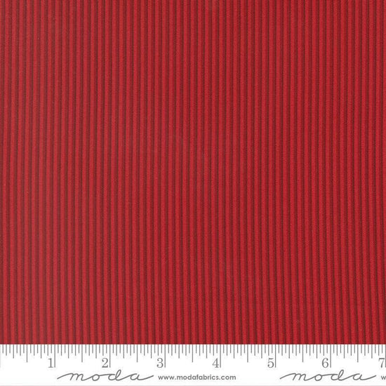 Image of Joyful Gatherings II Peppermint Stripe Crimson quilting cotton fabric by Primitive Gatherings for Moda Fabrics. Features stripes on a red background. Cute Little Fabric Shop.