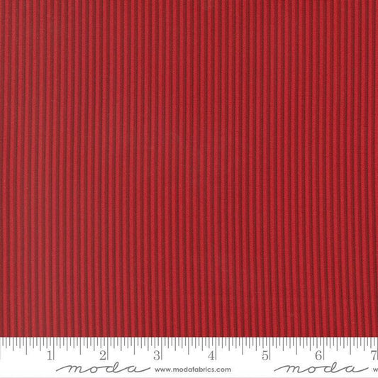 Image of Joyful Gatherings II Peppermint Stripe Crimson quilting cotton fabric by Primitive Gatherings for Moda Fabrics. Features stripes on a red background. Cute Little Fabric Shop.