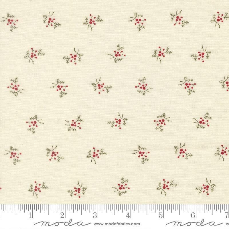 Image of Joyful Gatherings II Holly and Berries Cloud quilting cotton fabric by Primitive Gatherings for Moda Fabrics. Features holly on a cream background. Cute Little Fabric Shop.