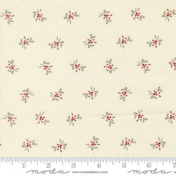 Image of Joyful Gatherings II Holly and Berries Cloud quilting cotton fabric by Primitive Gatherings for Moda Fabrics. Features holly on a cream background. Cute Little Fabric Shop.