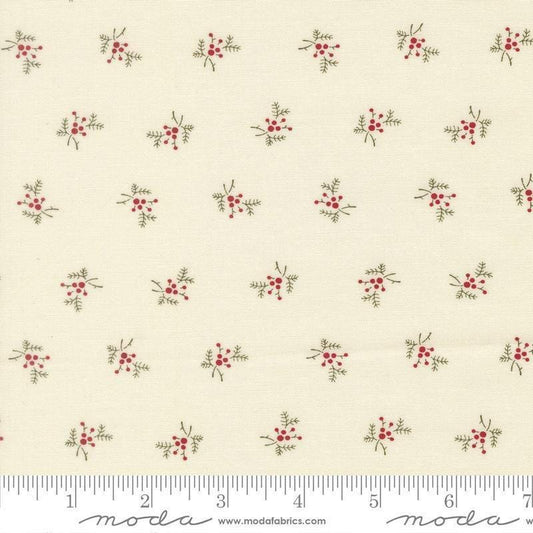 Image of Joyful Gatherings II Holly and Berries Cloud quilting cotton fabric by Primitive Gatherings for Moda Fabrics. Features holly on a cream background. Cute Little Fabric Shop.