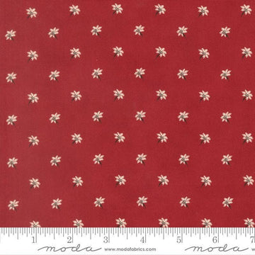 Image of Joyful Gatherings II Poinsettia Deep Crimson quilting cotton fabric by Primitive Gatherings for Moda Fabrics. Features flowers on a red background. Cute Little Fabric Shop.