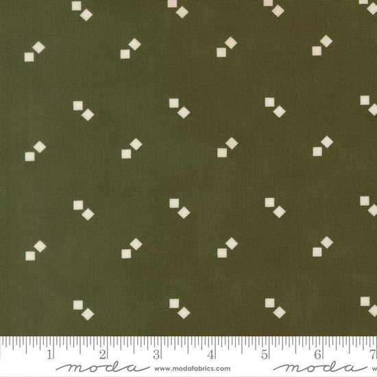 Image of Joyful Gatherings II Gift Boxes Evergreen quilting cotton fabric by Primitive Gatherings for Moda Fabrics. Features squares on a green background. Cute Little Fabric Shop.