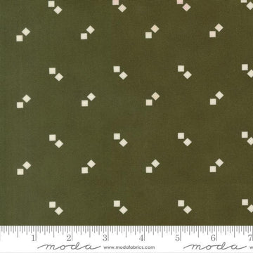 Image of Joyful Gatherings II Gift Boxes Evergreen quilting cotton fabric by Primitive Gatherings for Moda Fabrics. Features squares on a green background. Cute Little Fabric Shop.