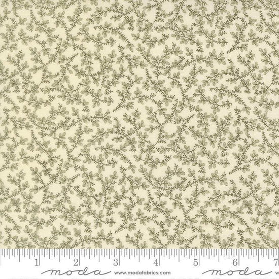 Image of Joyful Gatherings II Mistletoe Cloud Evergreen quilting cotton fabric by Primitive Gatherings for Moda Fabrics. Features flowers on a cream background. Cute Little Fabric Shop.