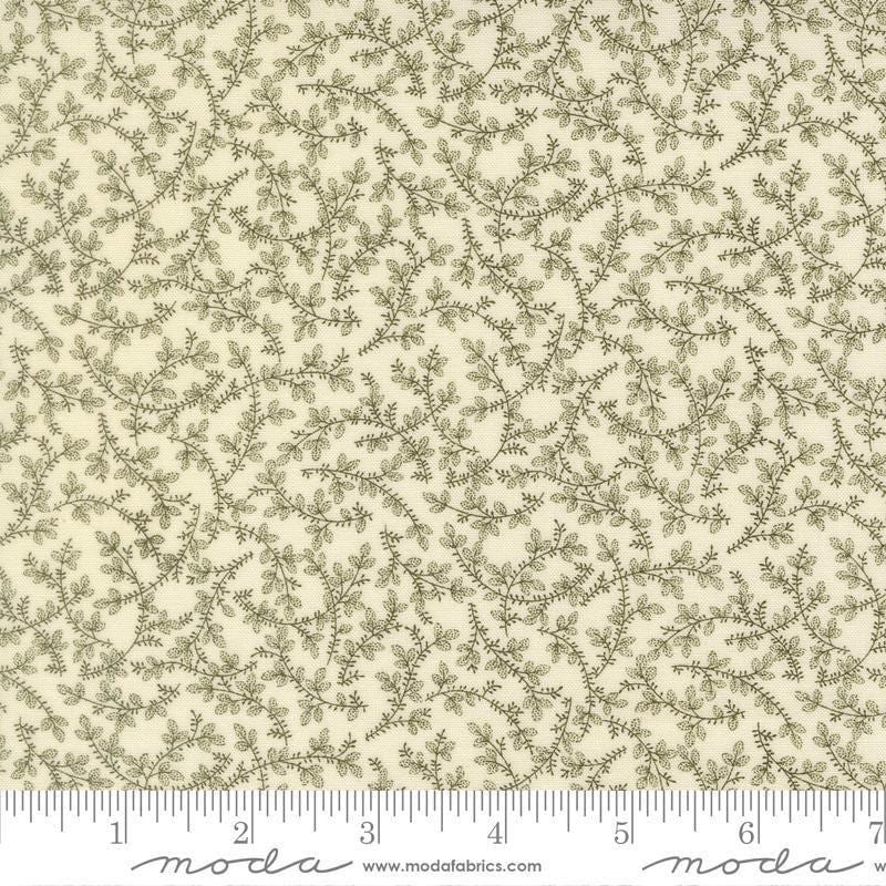 Image of Joyful Gatherings II Mistletoe Cloud Evergreen quilting cotton fabric by Primitive Gatherings for Moda Fabrics. Features flowers on a cream background. Cute Little Fabric Shop.