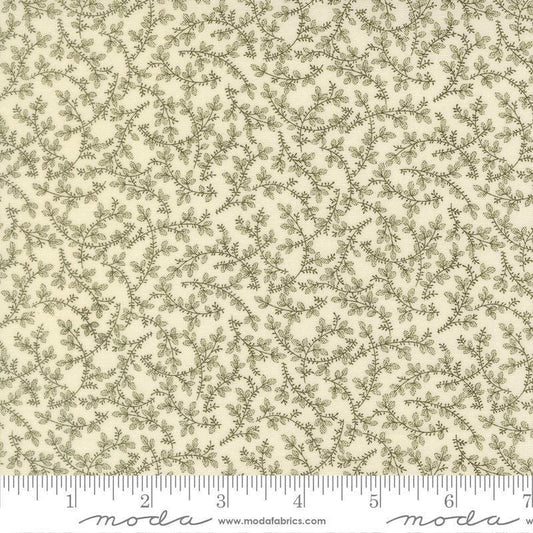 Image of Joyful Gatherings II Mistletoe Cloud Evergreen quilting cotton fabric by Primitive Gatherings for Moda Fabrics. Features flowers on a cream background. Cute Little Fabric Shop.