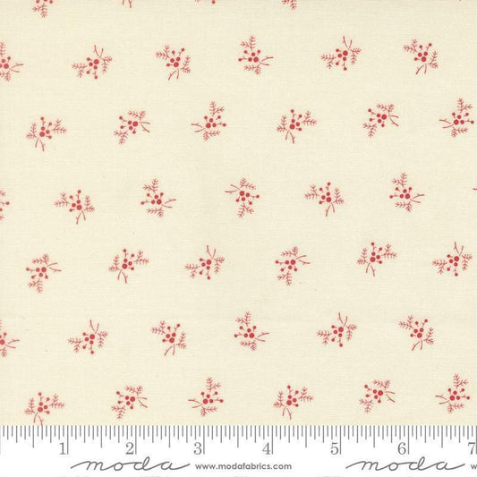 Image of Joyful Gatherings II Holly and Berries Cloud quilting cotton fabric by Primitive Gatherings for Moda Fabrics. Features holly on a cream background. Cute Little Fabric Shop.