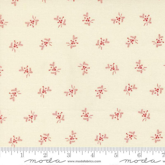 Image of Joyful Gatherings II Holly and Berries Cloud quilting cotton fabric by Primitive Gatherings for Moda Fabrics. Features holly on a cream background. Cute Little Fabric Shop.