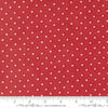 Image of Joyful Gatherings II Circle of Stars Crimson quilting cotton fabric by Primitive Gatherings for Moda Fabrics. Features stars and dots on a red background. Cute Little Fabric Shop.