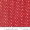 Image of Joyful Gatherings II Circle of Stars Crimson quilting cotton fabric by Primitive Gatherings for Moda Fabrics. Features stars and dots on a red background. Cute Little Fabric Shop.