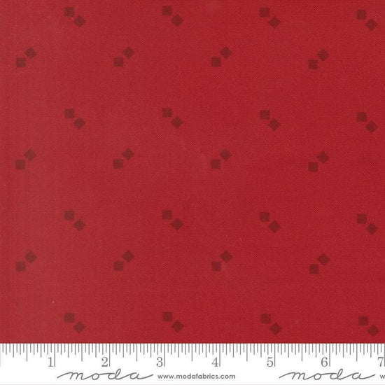 Image of Joyful Gatherings II Gift Boxes Crimson quilting cotton fabric by Primitive Gatherings for Moda Fabrics. Features squares on a red background. Cute Little Fabric Shop.