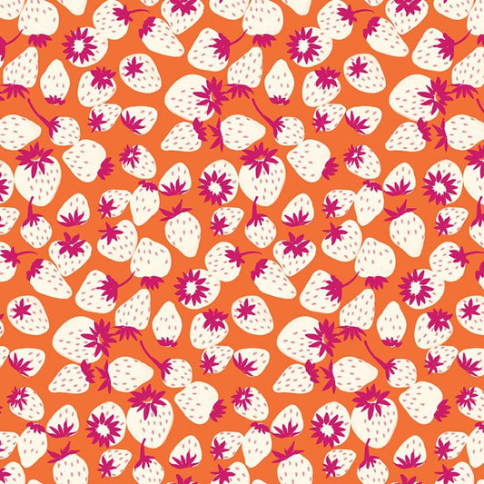 26" End of Bolt - Eden Strawberries C12923 Orange - Riley Blake Designs - Floral Flowers - Quilting Cotton Fabric