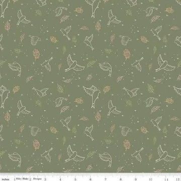 17" End of Bolt - Wild & Free Birds C12931 Olive - Riley Blake Designs - Floral State Flowers Names Flower Green - Quilting Cotton Fabric